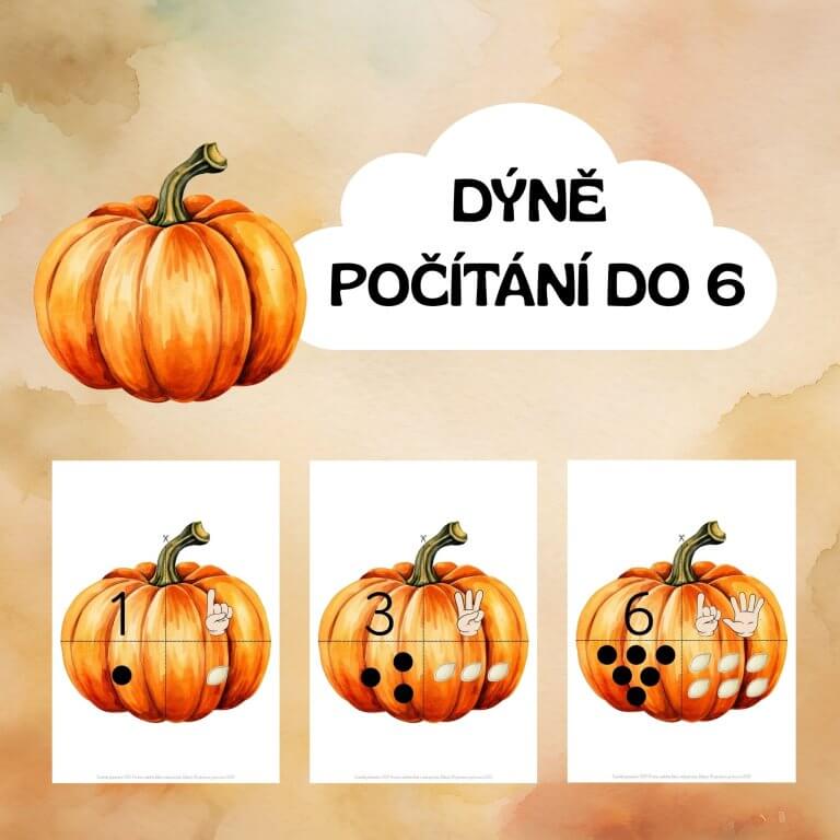 Dýně - počítání do 6 - - v PDF k vytisknutí – výukový materiál pro děti z e-shopu, počítání do 6, téma Halloween a podzim a zelenina