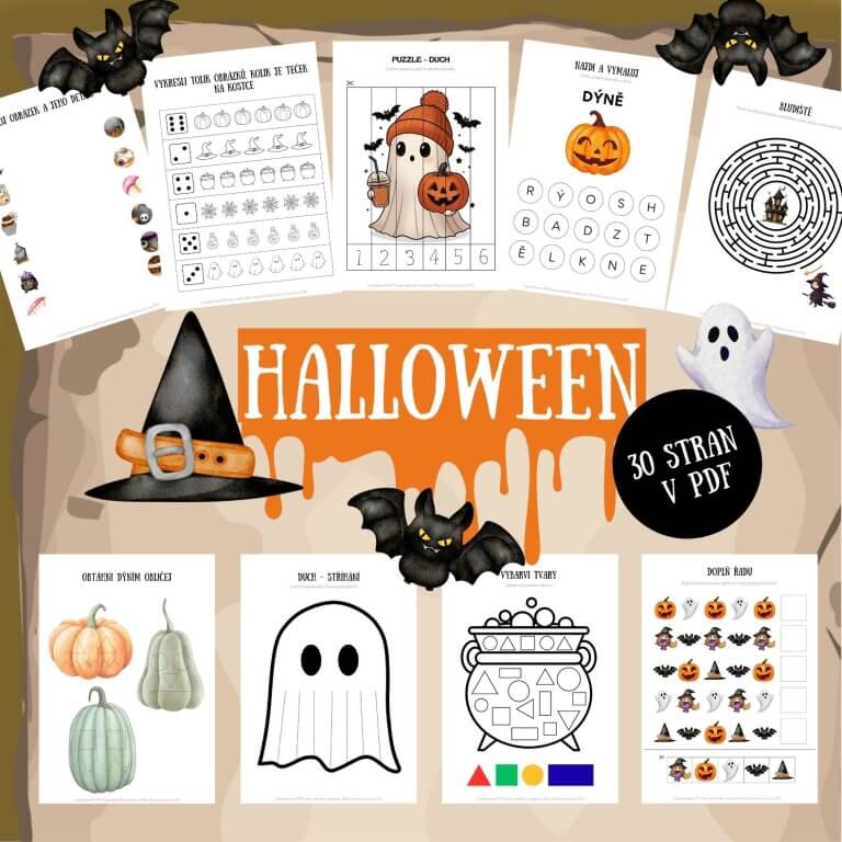 Halloween - - v PDF k vytisknutí – výukový materiál a pracovní listy, grafomotorika pro děti z e-shopu