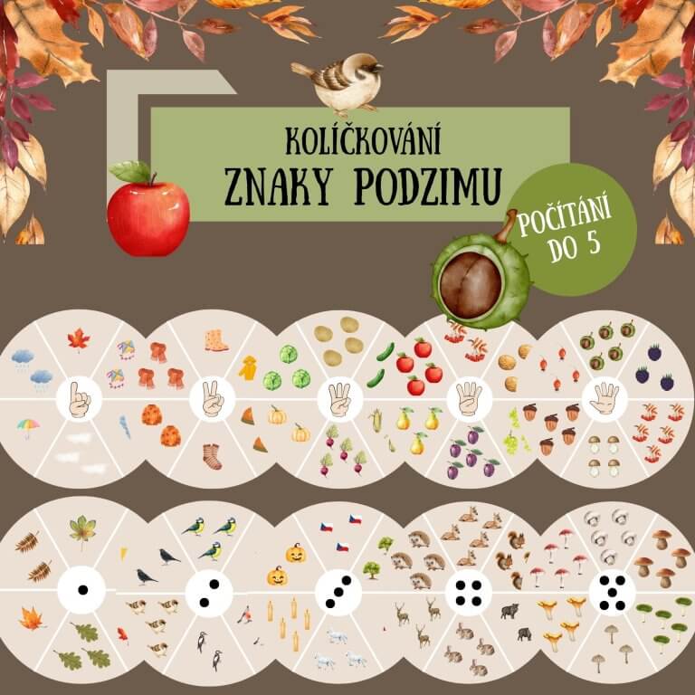 Znaky podzimu- kolíčkování - v PDF k vytisknutí – podzimní výukový materiál pro děti z e-shopu