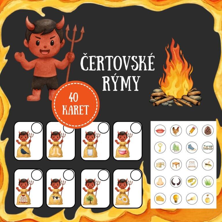 Čertovské rýmy - - v PDF k vytisknutí – výukový materiál a demonstrační karty pro děti z e-shopu na téma Mikuláš a čerti