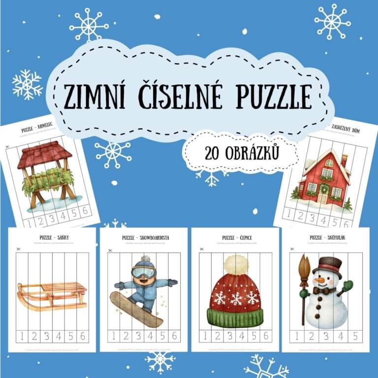 Zimní číselné puzzle - v PDF k vytisknutí – výukový materiál a skládání puzzle na téma oblečení, zima, zimní sporty pro děti z e-shopu