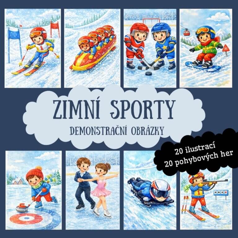 Zimní sporty - demonstrační obrázky - - v PDF k vytisknutí – výukový materiál pro děti z e-shopu