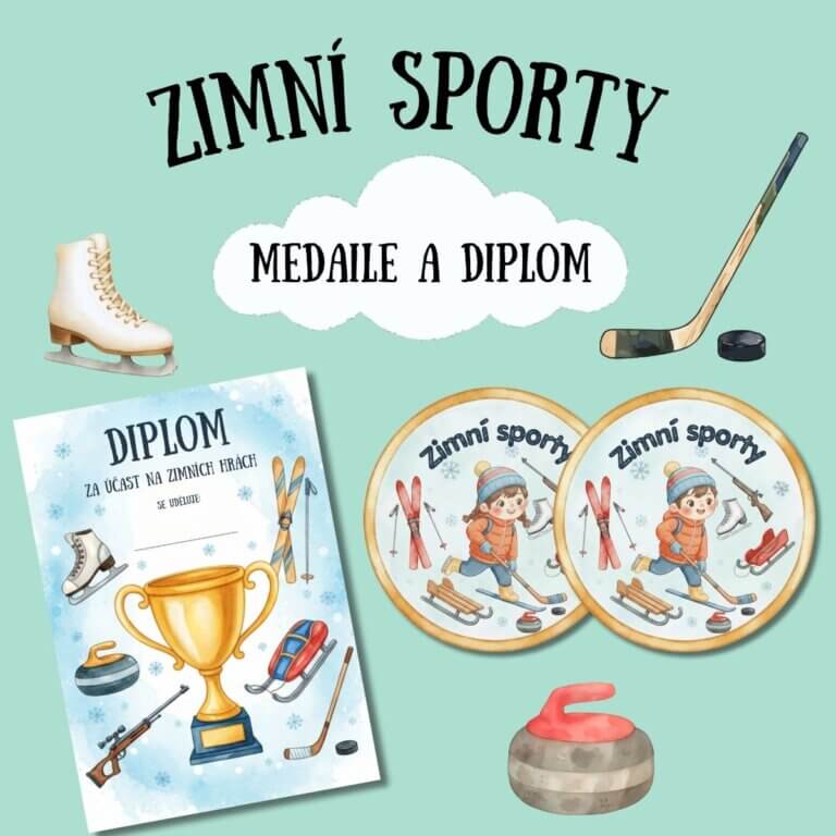 Zimní olympiáda - medaile a diplom - - v PDF k vytisknutí – výukový materiál pro děti z e-shopu