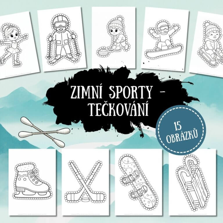 Zimní sporty - tečkování - - v PDF k vytisknutí – výukový materiál pro děti z e-shopu na rozvoj jemné motoriky
