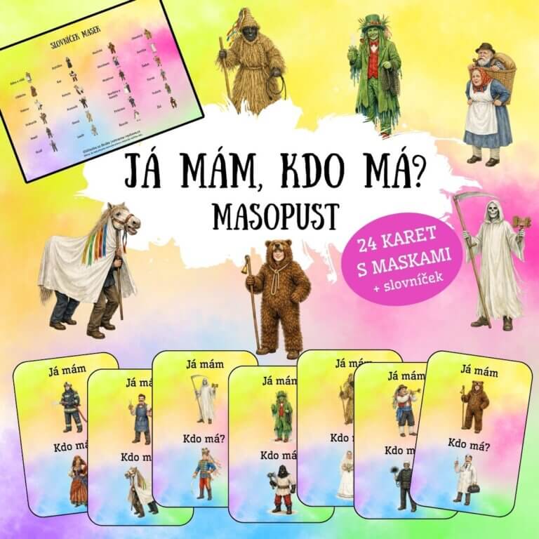 Masopust - Já mám, kdo má - v PDF k vytisknutí – výukový materiál a demonstrační karty pro děti z e-shopu
