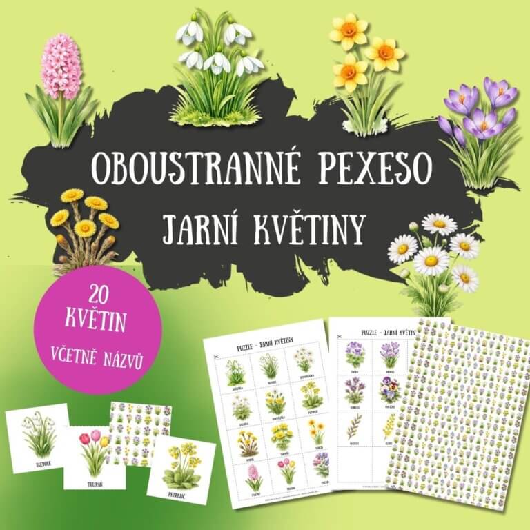 Oboustranné pexeso - jarní květiny - v PDF k vytisknutí – jarní výukový materiál pro děti z e-shopu