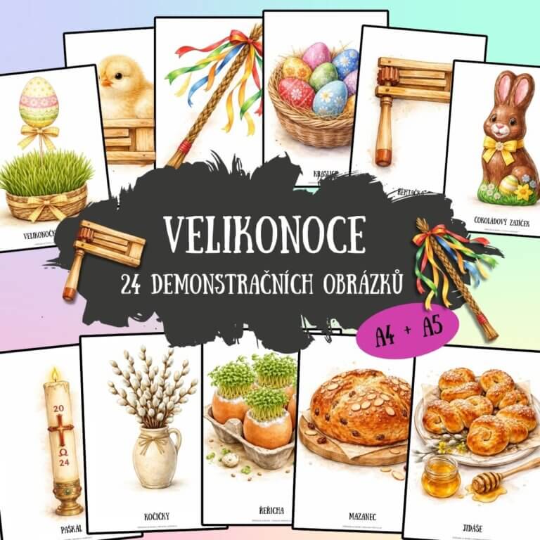Velikonoce - 24 demonstračních obrázků - v PDF k vytisknutí – výukový materiál a demonstrační karty pro děti z e-shopu