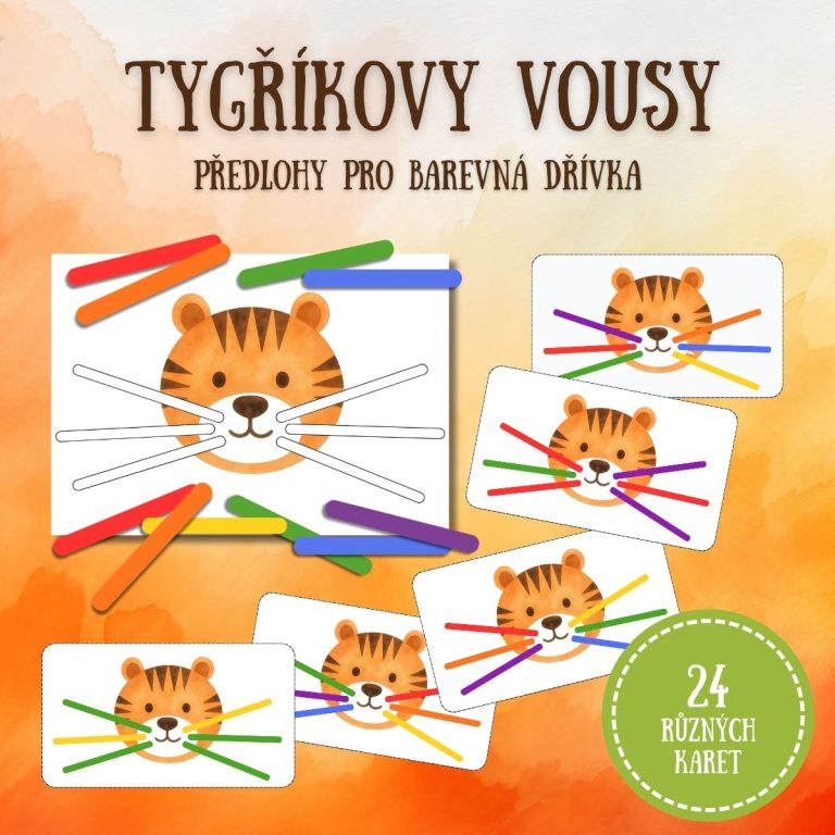 Tygříkovy vousy - v PDF k vytisknutí – výukový materiál, předlohy pro barevná dřívka pro děti z e-shopu