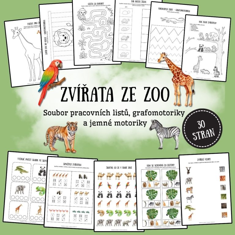 Zvířata ze ZOO - v PDF k vytisknutí – výukový materiál a pracovní listy, grafomotorika pro děti z e-shopu