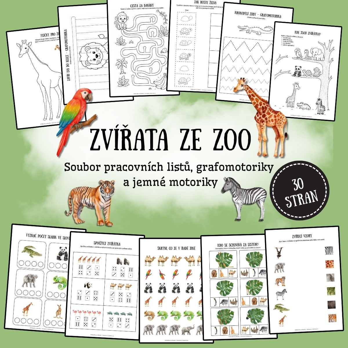 Zvířata ze ZOO - v PDF k vytisknutí – výukový materiál a pracovní listy, grafomotorika pro děti z e-shopu