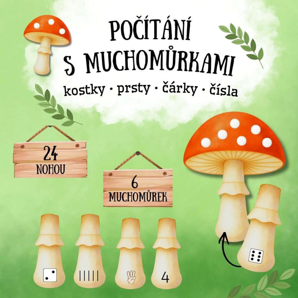 Počítání s muchomůrkami v PDF k vytisknutí