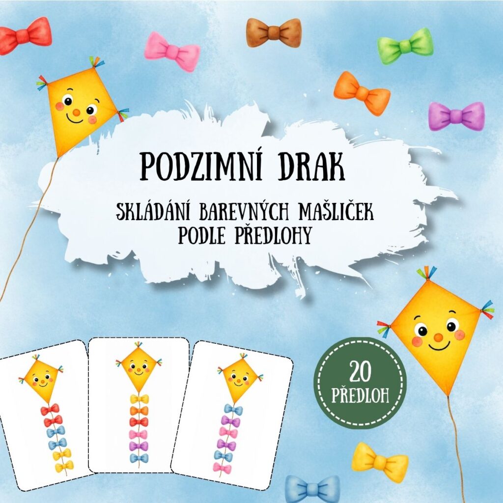 Podzimní drak - PDF materiál pro MŠ, Skládání barevných mašliček podle předlohy